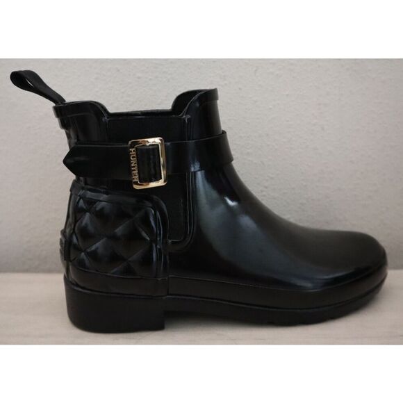 Hunter Women's Sz 5 Black Quilted Gloss Refined Slim Fit Chelsea Boots SIB - Picture 7 of 12